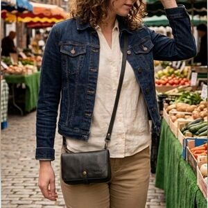 Vintage Black Leather Wallet Crossbody Bag
